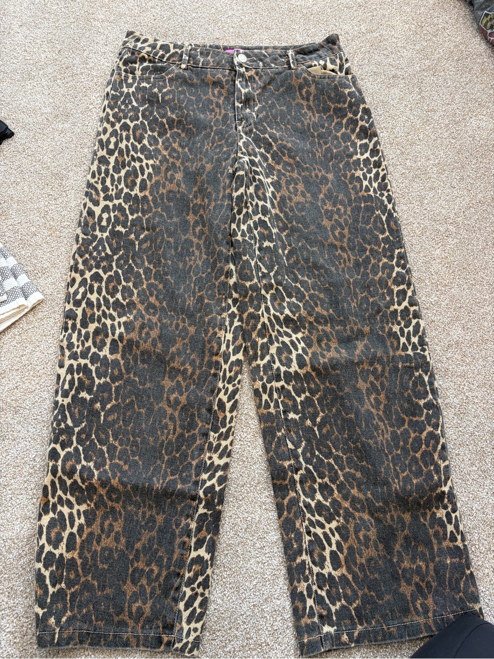 Edikted Kids Leopard Print Wide-Leg Jeans in Brown and Black